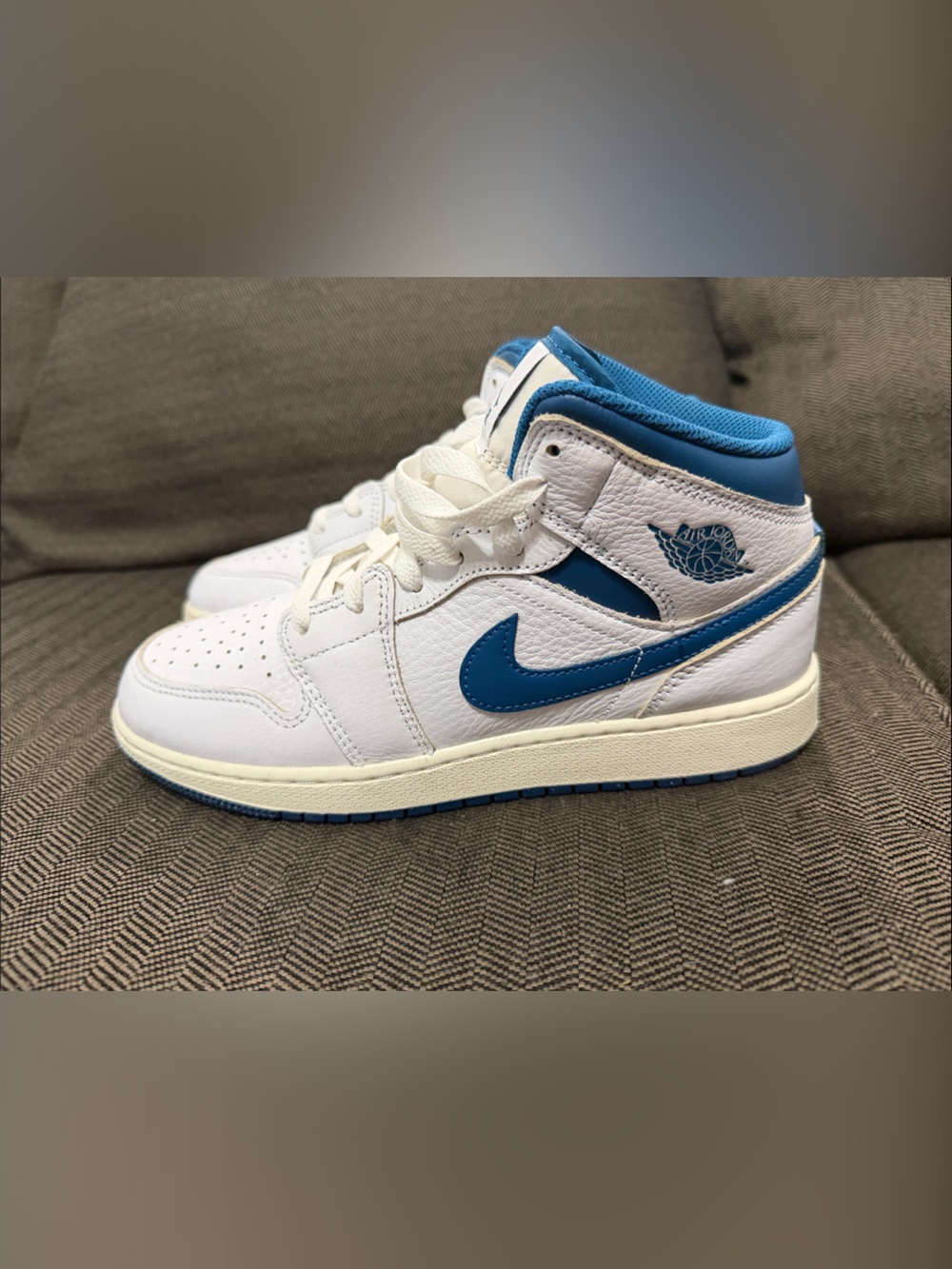 Jordan Kids White & Blue Mid-Top Sneakers